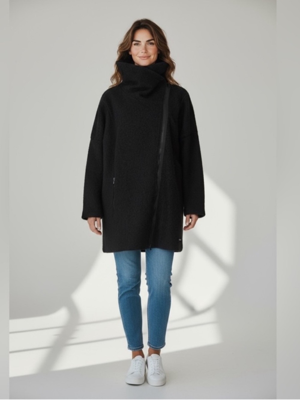 Bench contemporary black wool asymmetrical zip front cold weather coat medium